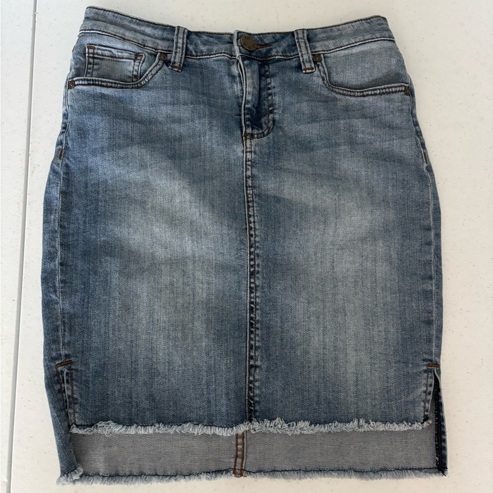 Kut from the Kloth Distressed Denim Jean Connie Skirt with Raw Hem